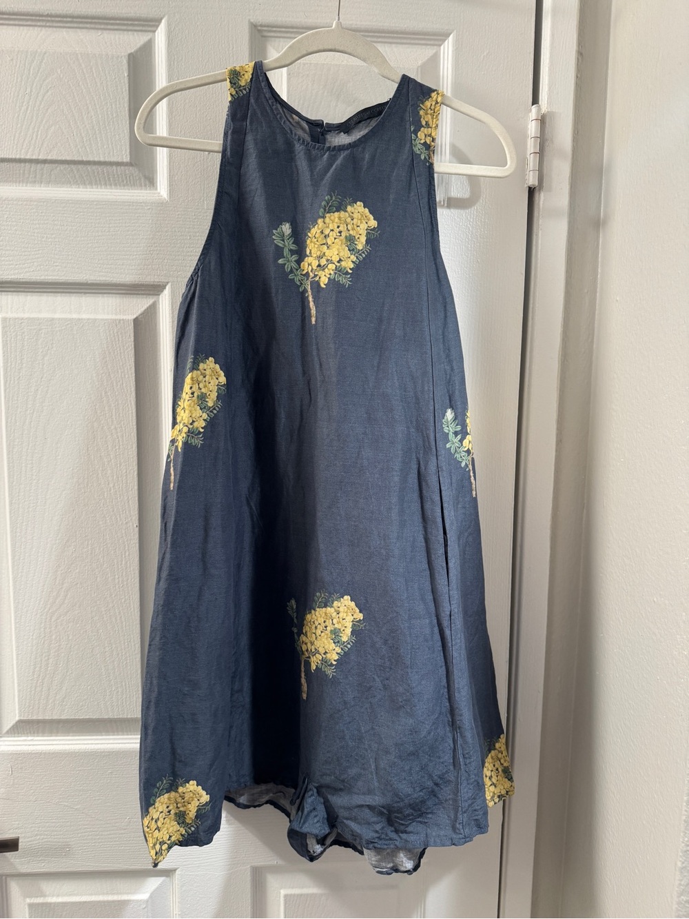 Creatures of Comfort Navy Blue Floral Sleeveless onesie with Yellow Blossoms